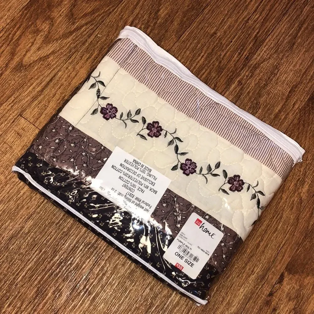 JCP Home Purple and Cream Floral Stripes Cedric Valance Size 52 Inch by 15 Inch